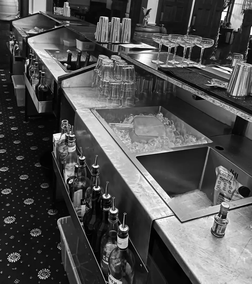 Back-bar setup prepared for event service