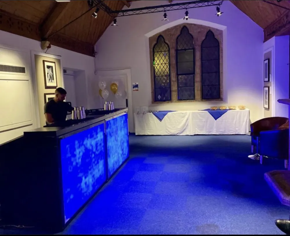 Blue LED mobile bar at a live event