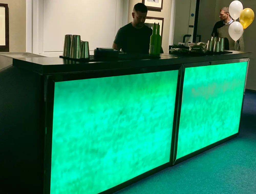 Green LED mobile bar setup ready for service